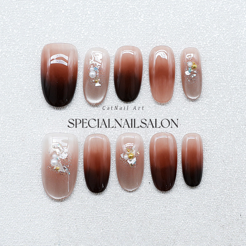 【琥珀流萤】纯手工穿戴美甲2025新款渐变晕染猫眼高级感指甲贴片,彩妆/香水/美妆工具,穿戴甲/甲片,淘宝优惠券,粉丝福利购,淘宝优惠卷