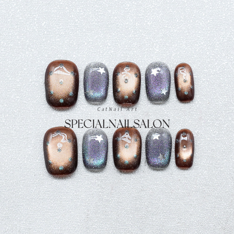 【流光星阙】纯手工穿戴甲爆闪猫眼2025新款琥珀色猫眼高级感美甲,彩妆/香水/美妆工具,穿戴甲/甲片,淘宝优惠券,粉丝福利购,淘宝优惠卷