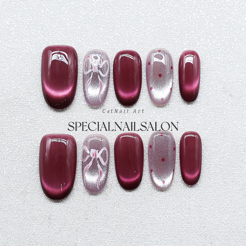 【甜心点点】纯手工穿戴甲甜美红色过年美甲蝴蝶结波点猫眼高级感,彩妆/香水/美妆工具,穿戴甲/甲片,淘宝优惠券,粉丝福利购,淘宝优惠卷