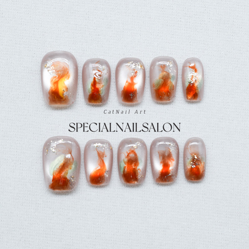 【金色海岸】纯手工穿戴甲国风晕染清透高级感猫眼美甲2025年新款,彩妆/香水/美妆工具,穿戴甲/甲片,淘宝优惠券,粉丝福利购,淘宝优惠卷