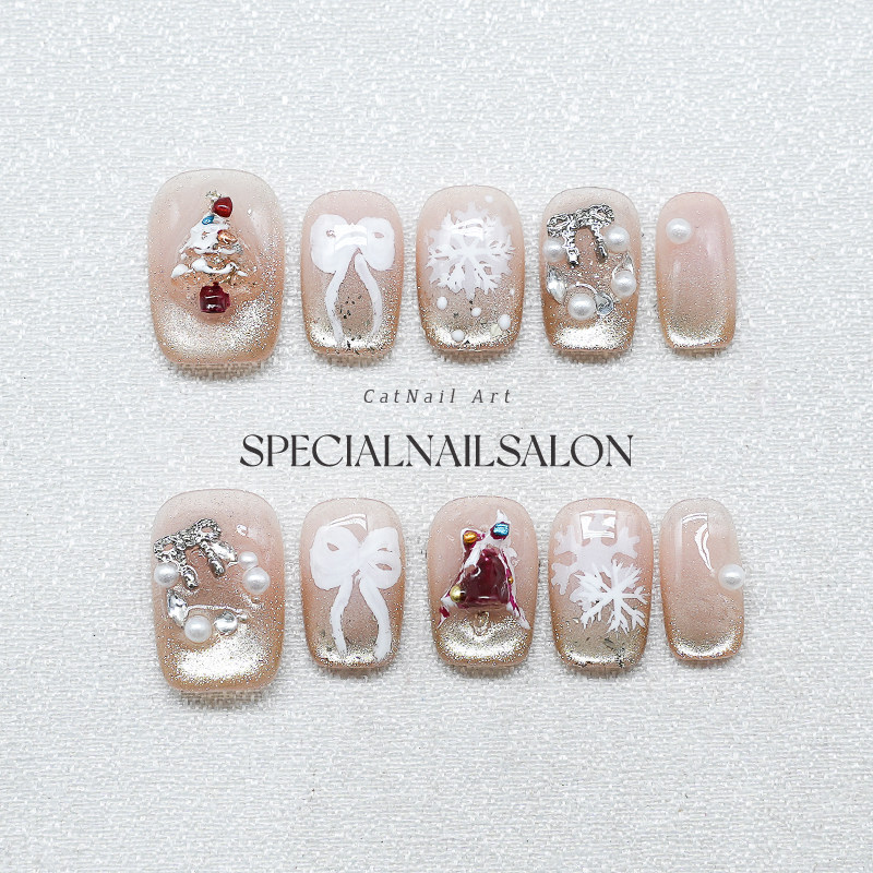 【雪落圣诞】纯手工穿戴甲圣诞系列高级感雪花钻饰高级感美甲贴片,彩妆/香水/美妆工具,穿戴甲/甲片,淘宝优惠券,粉丝福利购,淘宝优惠卷