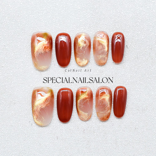 【晚风映霞】2025新款高级感红色新年晕染新娘婚甲中长款穿戴美甲