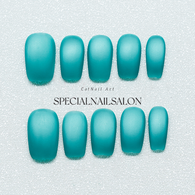 【云山蓝】纯手工穿戴甲磨砂雾面简约百搭猫眼显白可拆卸美甲贴片