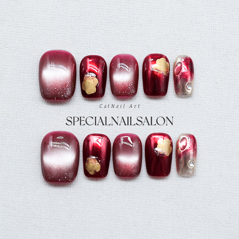 【酒酿情书】纯手工穿戴甲新年红高级感金箔气质显白美甲指甲贴片,彩妆/香水/美妆工具,穿戴甲/甲片,淘宝优惠券,粉丝福利购,淘宝优惠卷