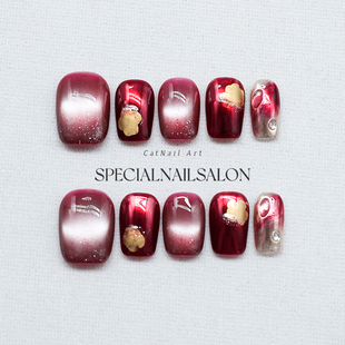 【酒酿情书】纯手工穿戴甲新年红高级感金箔气质显白美甲指甲贴片