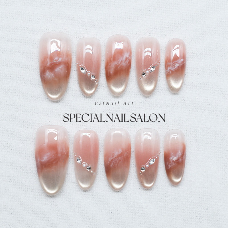 【云纱轻雾】纯手工穿戴甲晕染仙气钻饰渐变温柔显白高级感美甲片,彩妆/香水/美妆工具,穿戴甲/甲片,淘宝优惠券,粉丝福利购,淘宝优惠卷