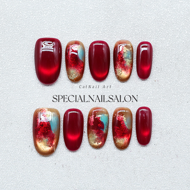 【赤燎华裳】纯手工穿戴甲2025新款新娘婚甲高级感晕染新年美甲片,彩妆/香水/美妆工具,穿戴甲/甲片,淘宝优惠券,粉丝福利购,淘宝优惠卷