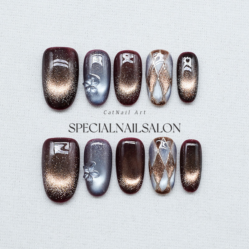 【旧时格影】纯手工穿戴甲秋冬气质复古格纹高级感个性小众美甲片,彩妆/香水/美妆工具,穿戴甲/甲片,淘宝优惠券,粉丝福利购,淘宝优惠卷