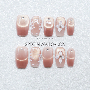 【玉兰疏影】纯手工穿戴甲2025新款温柔细闪猫眼花卉高级感美甲片