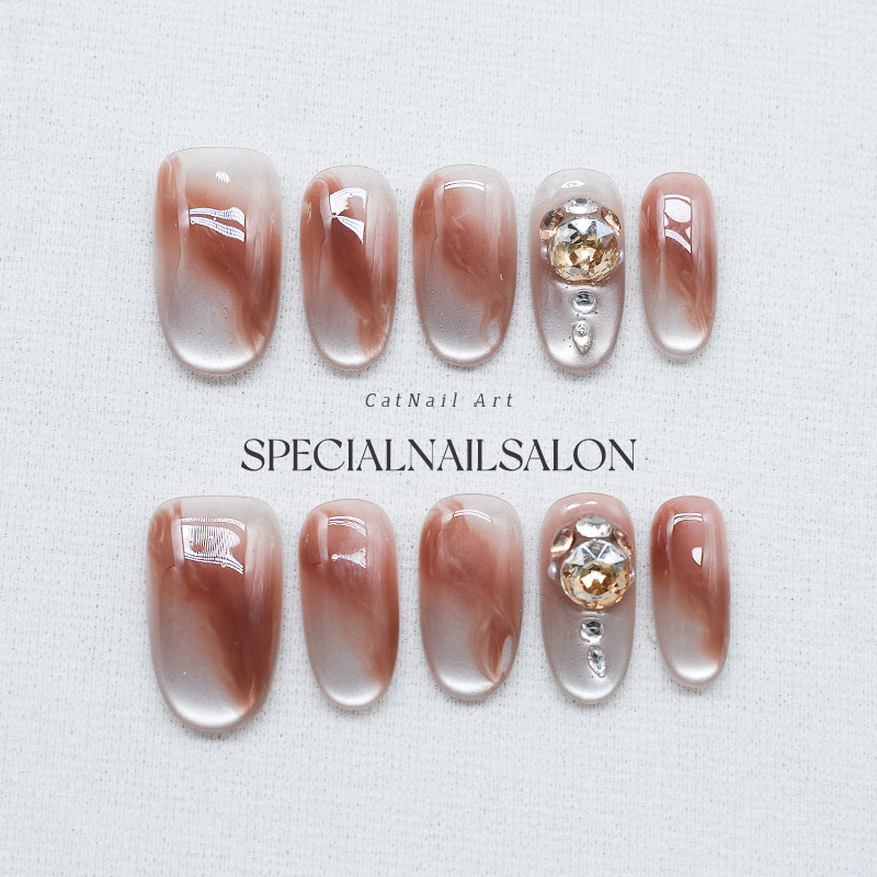 【橘梦蜜糖】纯手工穿戴甲晕染焦糖色猫眼爆闪钻饰显白美甲25新款,彩妆/香水/美妆工具,穿戴甲/甲片,淘宝优惠券,粉丝福利购,淘宝优惠卷