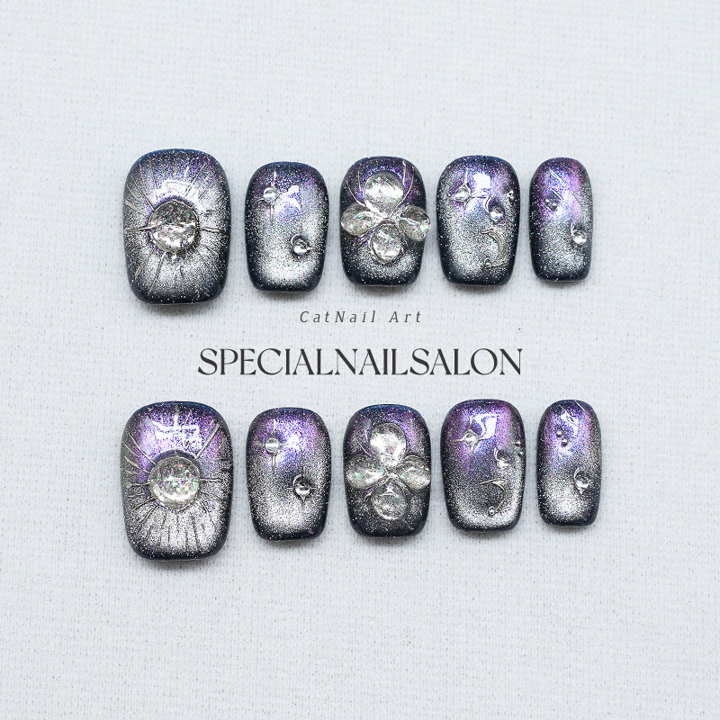 【暗紫禁域】纯手工穿戴甲个性小众高级感冰花短款显白美甲指甲片,彩妆/香水/美妆工具,穿戴甲/甲片,淘宝优惠券,粉丝福利购,淘宝优惠卷