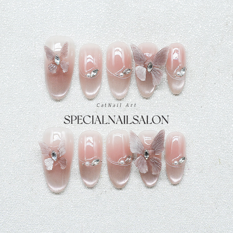 【纱雾蝶舞】手工穿戴式美甲纯欲渐变碎钻高级感轻奢显白指甲贴片,彩妆/香水/美妆工具,穿戴甲/甲片,淘宝优惠券,粉丝福利购,淘宝优惠卷