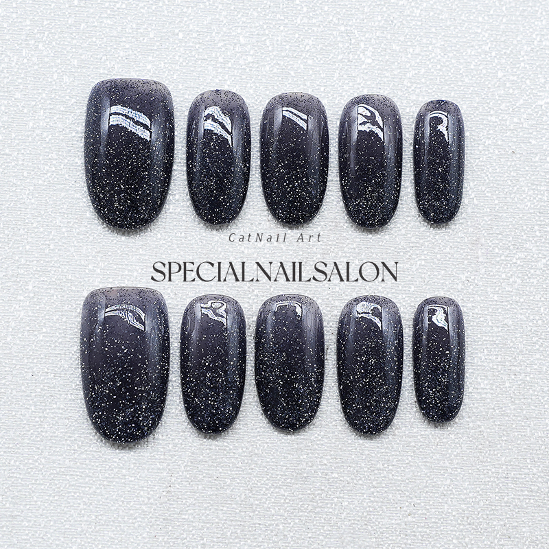 【深空之境】纯手工穿戴甲2025新款爆闪石墨黑猫眼高级感显白美甲