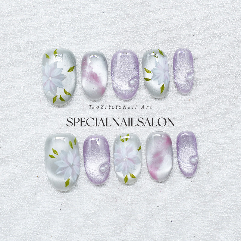 【梦里花开】纯手工穿戴甲紫色猫眼秋冬清冷感花花显白高级感美甲,彩妆/香水/美妆工具,穿戴甲/甲片,淘宝优惠券,粉丝福利购,淘宝优惠卷