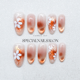 【花漾蜜光】纯手工穿戴美甲2025新款晕染花花高级感显白指甲贴片