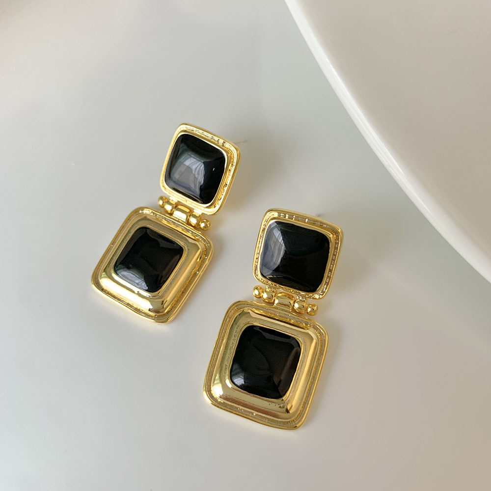 中古vintage方形耳坠耳环女925银
