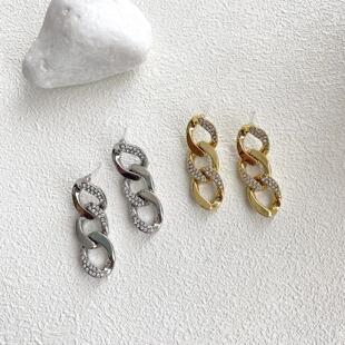 HYACINTH韩版简约气质三环微镶锆石金属耳饰欧美冷风大气长款耳环