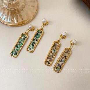 HYACINTH无耳洞耳环女韩版气质蚊香夹耳坠彩色贝壳粉淡水珍珠耳夹