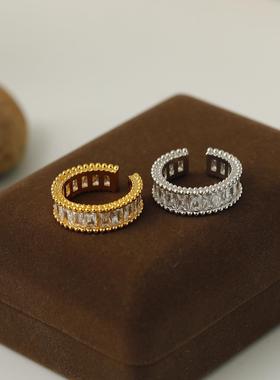 日韩精致奢华微镶戒指高级感ins潮男女款网红时尚开口戒宽口指环