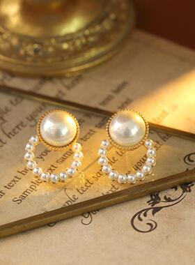 韩国东大门设计巴洛克宫廷复古风珍珠耳环法式浪漫圆形简约耳钉女