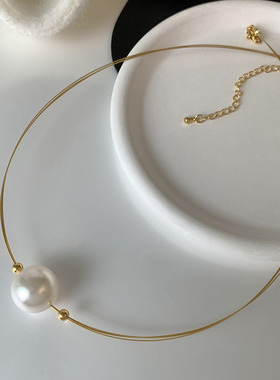 一颗大贝珠项链多圈叠戴锁骨链项圈女2023新款ins网红小众百搭款