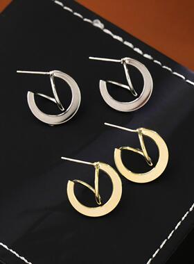 叠加圆环耳钉女韩国ins冷淡风气质耳环法式复古高级感简约耳饰品