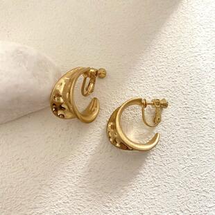 HYACINTH韩国新款螺丝夹耳环无耳洞耳环女舒适耳夹复古沙金耳饰