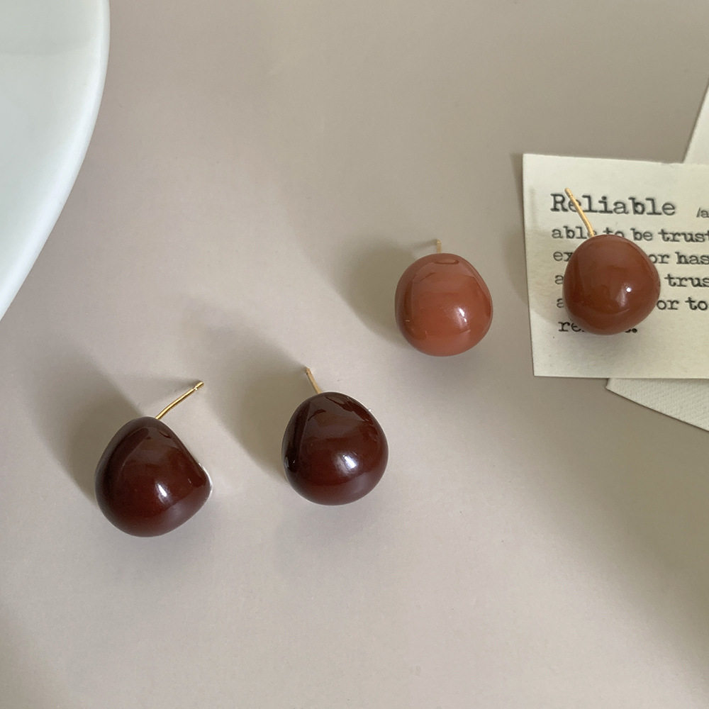 法式轻奢滴油豆豆耳钉莫兰迪灰小