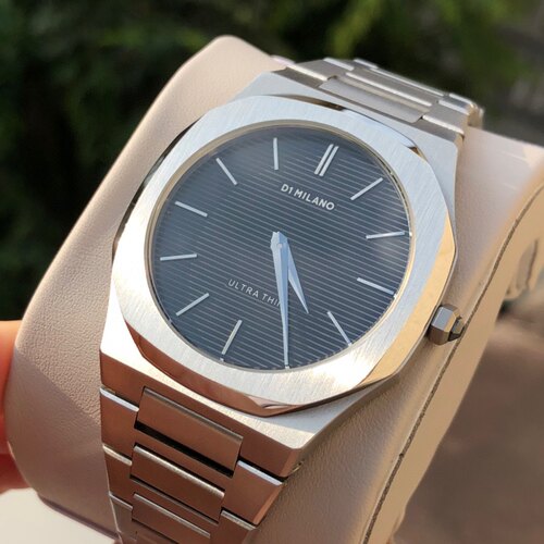 d1milano男士手表小众时尚超薄多边形男表 钢带防水石英表 40mm