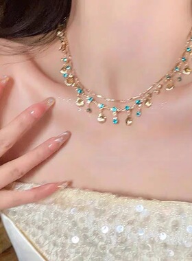 跨境海的女儿~蓝色锆石金色贝壳项链百搭手链设计轻奢吊坠首饰