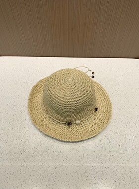 贝串珠草编遮阳渔夫帽