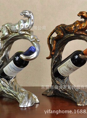 厂家直销家居实用创意礼品豹子红酒架 书房客厅树脂工艺品摆件