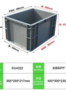 EU 物流箱pp 可带盖中空 汽车配件 eu仓库重件中转加厚灰色