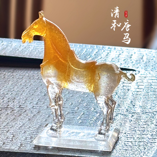 送礼 古法琉璃唐马摆件客厅茶几办公室马造型收藏工艺品生肖马中式