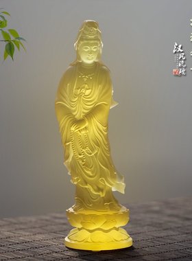 室内古法琉璃观音菩萨手持佛像