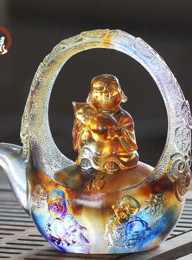 琉璃茶壶福禄寿风水摆件