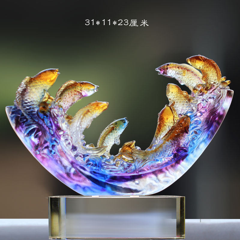 真琉璃立体九鱼图金玉满堂吉祥摆件鲤鱼跃龙门婚礼送闺蜜家居装饰