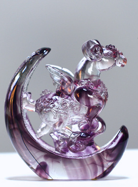 琉璃生肖兔子玉兔送财摆件