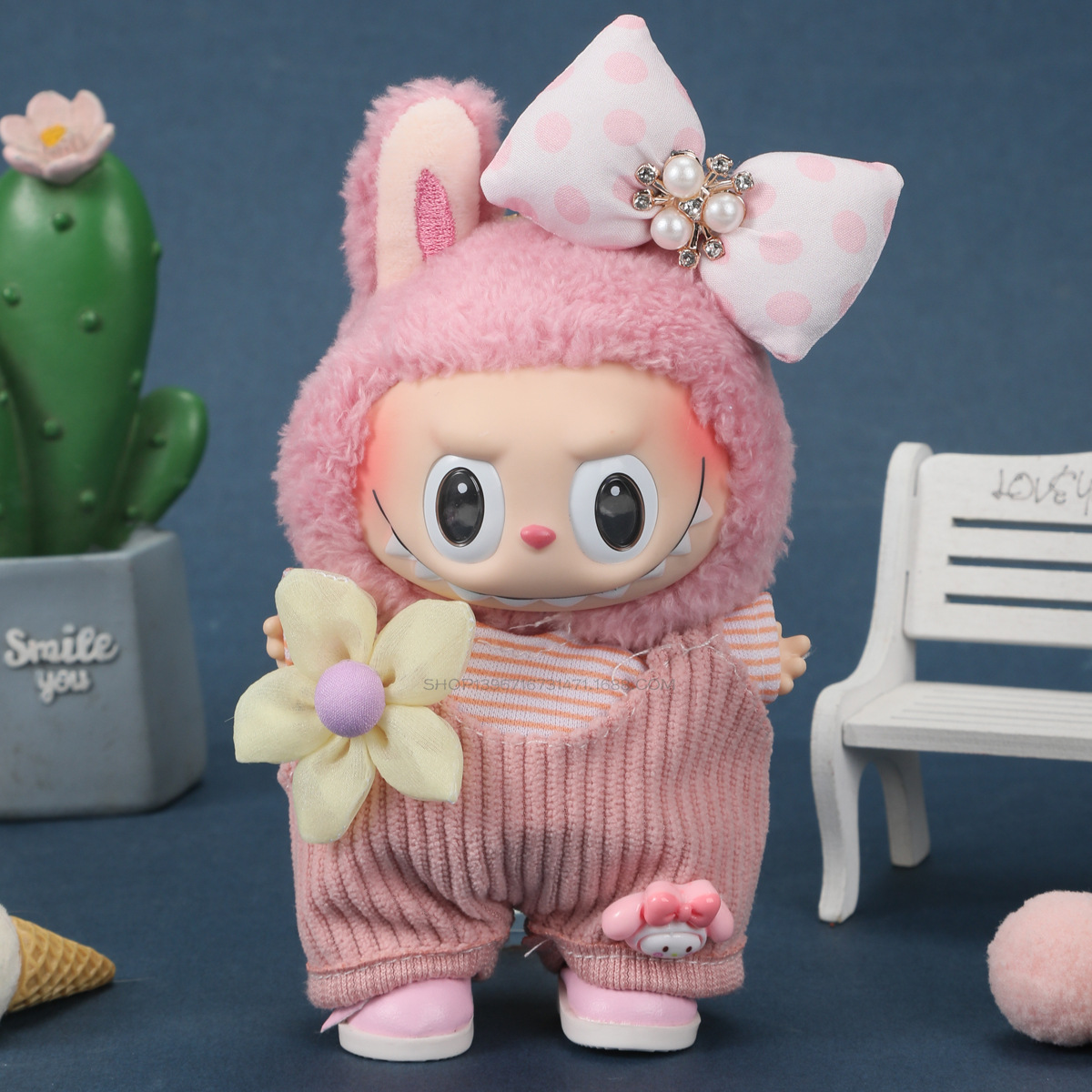 17CM拉布布一二三代labubu帆布鞋皮鞋马卡龙怪兽娃娃鞋子PVC