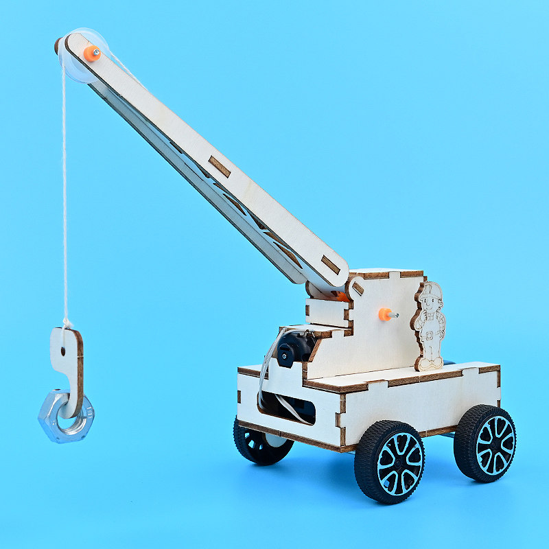 遥控起重机 木制手工拼插科技小制作小学生小发明steam教育教具包