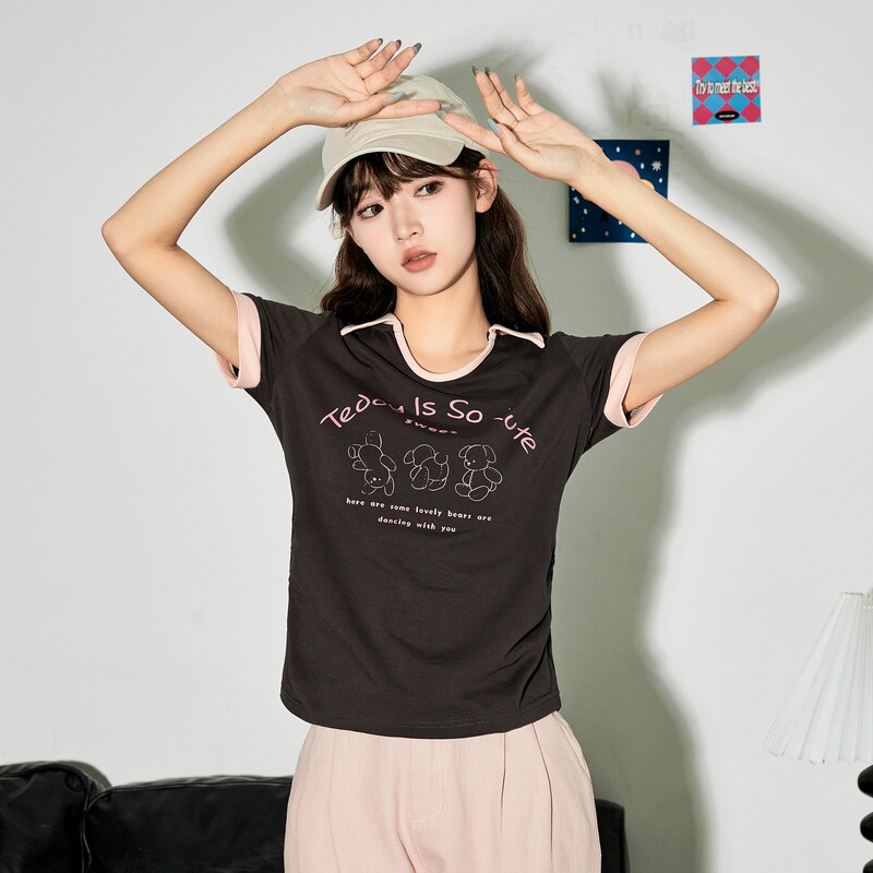 唐狮早春新款polo衫短袖t恤女2026夏季修身内搭打底衫设计感上衣