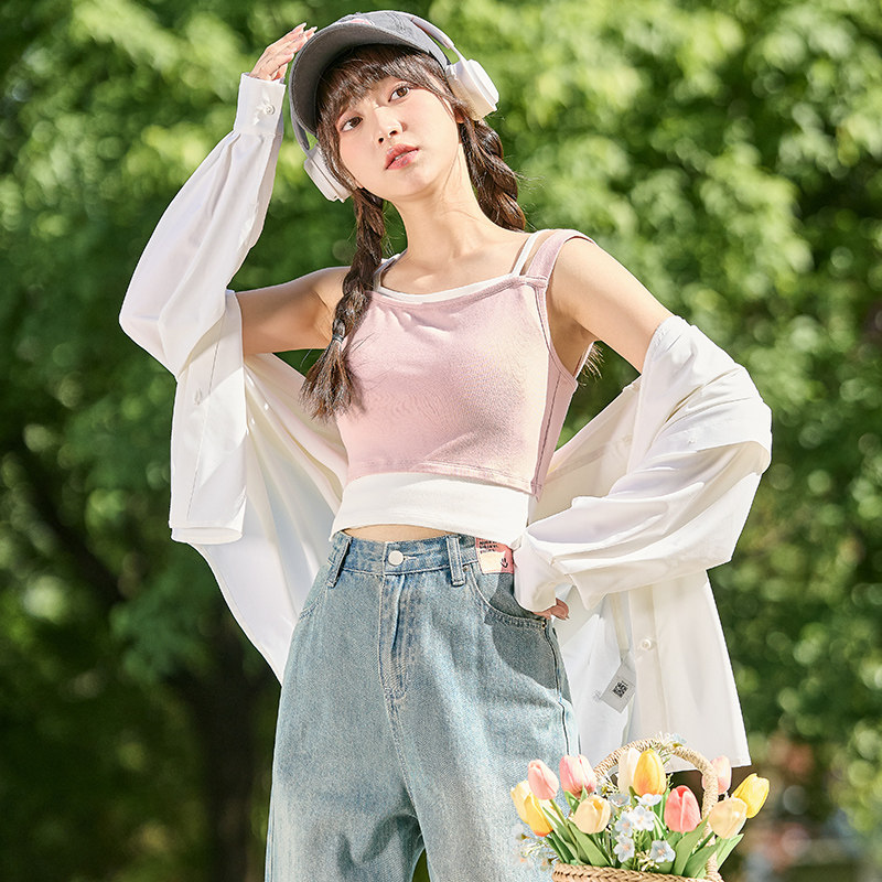 唐狮2026夏季新款打底背心女士针织假两件小吊带内搭黑色美背外穿