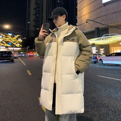唐狮2025冬季新款男羽绒服中长款面包服韩版百搭撞色拼接潮流男装