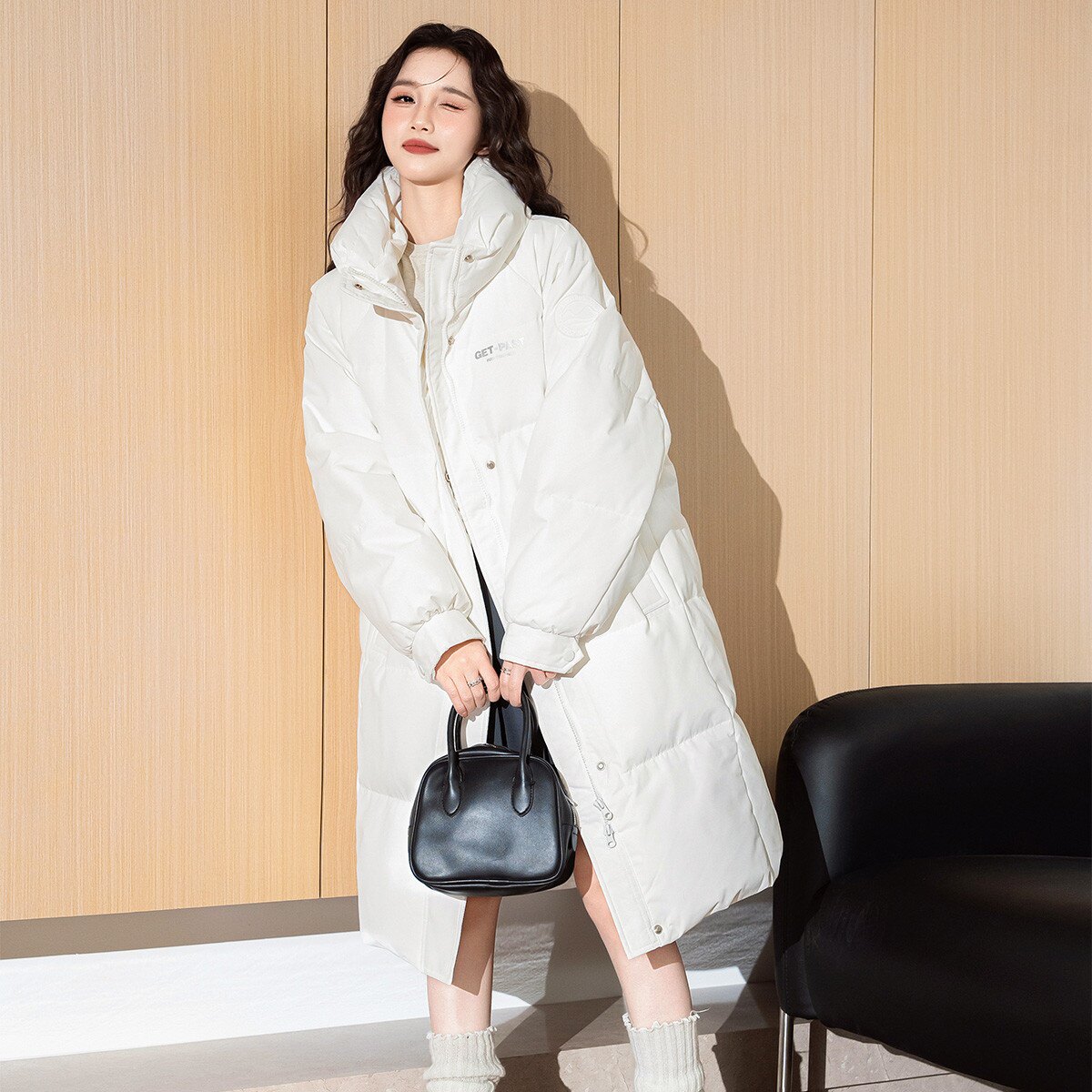 唐狮2025冬季新款女羽绒服中长款立领韩版潮酷加厚保暖上衣外套