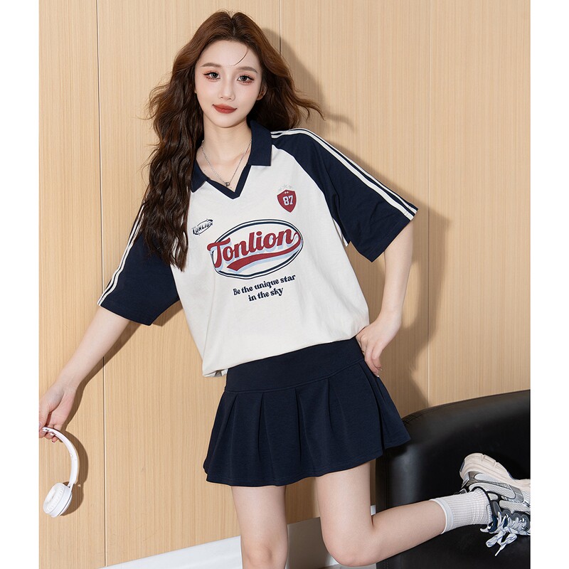 唐狮休闲运动风套装女夏季2026新款短袖Polo衫半身裙套装一整套Q