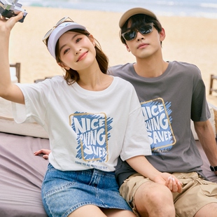 短袖 情侣装 T恤男打底上衣白色t恤女趣味涂鸦宽松 新款 唐狮2024夏季