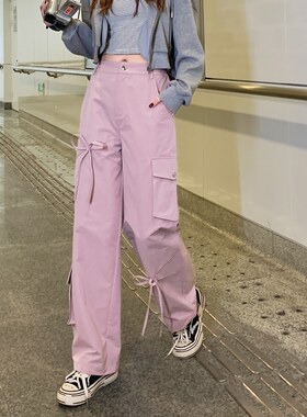 唐狮工装裤女2026春夏新款甜酷设计感蝴蝶结大口袋休闲阔腿长裤X