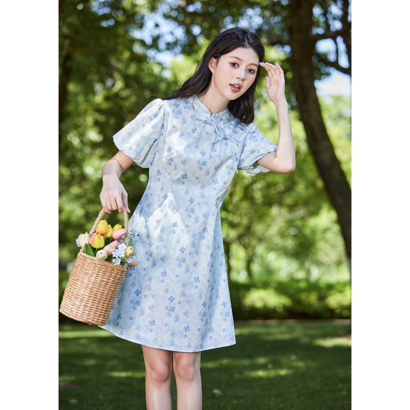 唐狮碎花连衣裙2026新款女夏季裙子新中式旗袍短袖小众设计女装r8