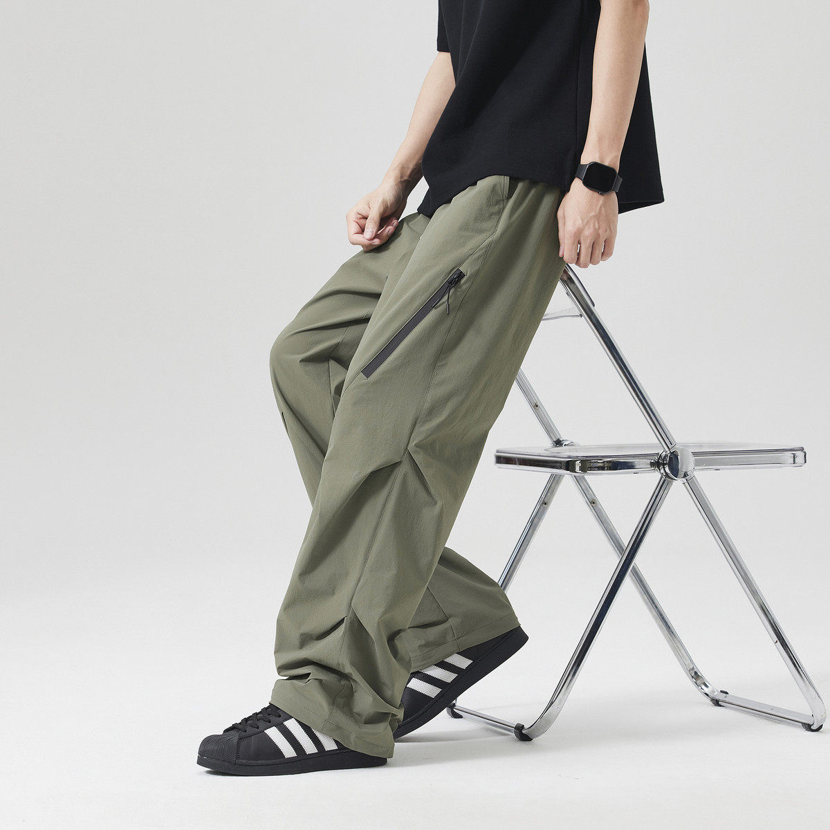 唐狮26春夏季新款休闲裤男速干薄款直筒裤子军绿宽松工装户外运动