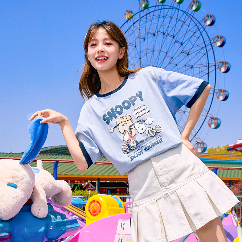 唐狮纯棉短袖T恤女2025夏季新款可爱减龄印花宽松小个子半袖上衣